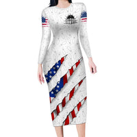 Personalized American Flag Bowling Team Long Sleeve Bodycon Dress Pins and Ball Torn Stripes and Patterned White - Wonder Print Shop