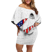 Personalized American Flag Bowling Team Off Shoulder Short Dress Pins and Ball Torn Stripes and Patterned White - Wonder Print Shop