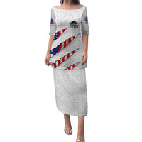 Personalized American Flag Bowling Team Puletasi Pins and Ball Torn Stripes and Patterned White - Wonder Print Shop