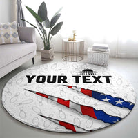 Personalized American Flag Bowling Team Round Carpet Pins and Ball Torn Stripes and Patterned White - Wonder Print Shop