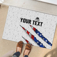 Personalized American Flag Bowling Team Rubber Doormat Pins and Ball Torn Stripes and Patterned White - Wonder Print Shop