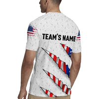 Personalized American Flag Bowling Team Rugby Jersey Pins and Ball Torn Stripes and Patterned White - Wonder Print Shop