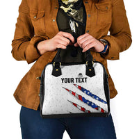 Personalized American Flag Bowling Team Shoulder Handbag Pins and Ball Torn Stripes and Patterned White - Wonder Print Shop