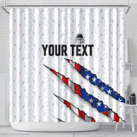 Personalized American Flag Bowling Team Shower Curtain Pins and Ball Torn Stripes and Patterned White - Wonder Print Shop