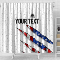 Personalized American Flag Bowling Team Shower Curtain Pins and Ball Torn Stripes and Patterned White - Wonder Print Shop