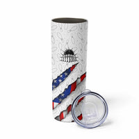 Personalized American Flag Bowling Team Skinny Tumbler Pins and Ball Torn Stripes and Patterned White - Wonder Print Shop