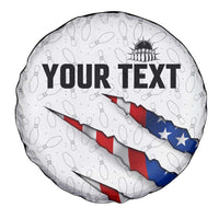 Personalized American Flag Bowling Team Spare Tire Cover Pins and Ball Torn Stripes and Patterned White - Wonder Print Shop