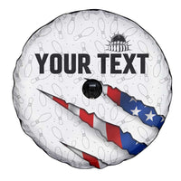 Personalized American Flag Bowling Team Spare Tire Cover Pins and Ball Torn Stripes and Patterned White - Wonder Print Shop