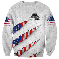 Personalized American Flag Bowling Team Sweatshirt Pins and Ball Torn Stripes and Patterned White - Wonder Print Shop
