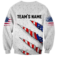 Personalized American Flag Bowling Team Sweatshirt Pins and Ball Torn Stripes and Patterned White - Wonder Print Shop