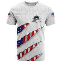 Personalized American Flag Bowling Team T Shirt Pins and Ball Torn Stripes and Patterned White - Wonder Print Shop