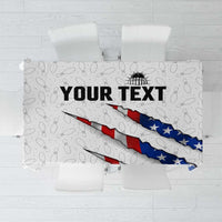 Personalized American Flag Bowling Team Tablecloth Pins and Ball Torn Stripes and Patterned White - Wonder Print Shop