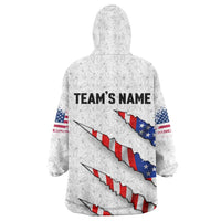 Personalized American Flag Bowling Team Wearable Blanket Hoodie Pins and Ball Torn Stripes and Patterned White - Wonder Print Shop