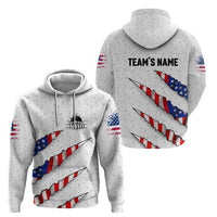 Personalized American Flag Bowling Team Zip Hoodie Pins and Ball Torn Stripes and Patterned White - Wonder Print Shop
