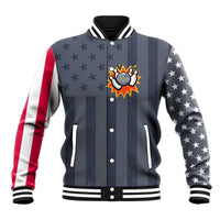 Custom Bowling Ball and Pins Baseball Jacket American Flag Stars and Stripes in Grunge Patriotic - Wonder Print Shop