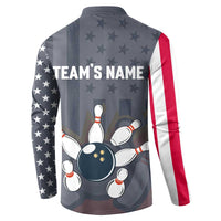 Custom Bowling Ball and Pins Button Sweatshirt American Flag Stars and Stripes in Grunge Patriotic - Wonder Print Shop