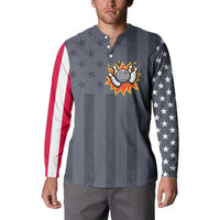 Custom Bowling Ball and Pins Button Sweatshirt American Flag Stars and Stripes in Grunge Patriotic - Wonder Print Shop