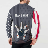 Custom Bowling Ball and Pins Button Sweatshirt American Flag Stars and Stripes in Grunge Patriotic - Wonder Print Shop