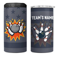 Custom Bowling Ball and Pins 4 in 1 Can Cooler Tumbler American Flag Stars and Stripes in Grunge Patriotic - Wonder Print Shop