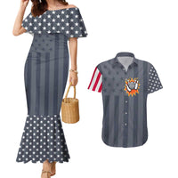 Custom Bowling Ball and Pins Couples Matching Mermaid Dress and Hawaiian Shirt American Flag Stars and Stripes in Grunge Patriotic - Wonder Print Shop