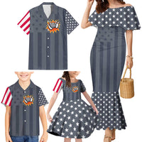 Custom Bowling Ball and Pins Family Matching Mermaid Dress and Hawaiian Shirt American Flag Stars and Stripes in Grunge Patriotic - Wonder Print Shop