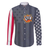 Custom Bowling Ball and Pins Family Matching Off The Shoulder Long Sleeve Dress and Hawaiian Shirt American Flag Stars and Stripes in Grunge Patriotic - Wonder Print Shop