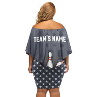 Custom Bowling Ball and Pins Family Matching Off Shoulder Short Dress and Hawaiian Shirt American Flag Stars and Stripes in Grunge Patriotic - Wonder Print Shop
