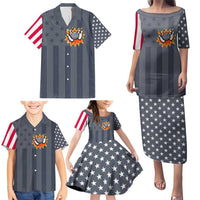 Custom Bowling Ball and Pins Family Matching Puletasi and Hawaiian Shirt American Flag Stars and Stripes in Grunge Patriotic - Wonder Print Shop