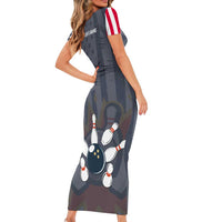 Custom Bowling Ball and Pins Family Matching Short Sleeve Bodycon Dress and Hawaiian Shirt American Flag Stars and Stripes in Grunge Patriotic - Wonder Print Shop