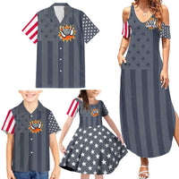 Custom Bowling Ball and Pins Family Matching Summer Maxi Dress and Hawaiian Shirt American Flag Stars and Stripes in Grunge Patriotic - Wonder Print Shop