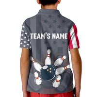 Custom Bowling Ball and Pins Kid Polo Shirt American Flag Stars and Stripes in Grunge Patriotic - Wonder Print Shop