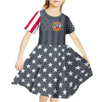 Custom Bowling Ball and Pins Kid Short Sleeve Dress American Flag Stars and Stripes in Grunge Patriotic - Wonder Print Shop