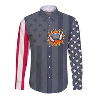 Custom Bowling Ball and Pins Long Sleeve Button Shirt American Flag Stars and Stripes in Grunge Patriotic - Wonder Print Shop