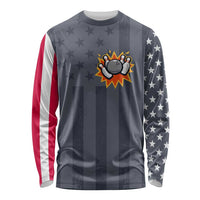 Custom Bowling Ball and Pins Long Sleeve Shirt American Flag Stars and Stripes in Grunge Patriotic - Wonder Print Shop