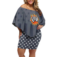 Custom Bowling Ball and Pins Off Shoulder Short Dress American Flag Stars and Stripes in Grunge Patriotic - Wonder Print Shop