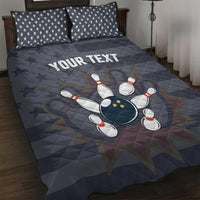 Custom Bowling Ball and Pins Quilt Bed Set American Flag Stars and Stripes in Grunge Patriotic - Wonder Print Shop