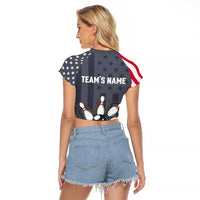 Custom Bowling Ball and Pins Raglan Cropped T Shirt American Flag Stars and Stripes in Grunge Patriotic - Wonder Print Shop