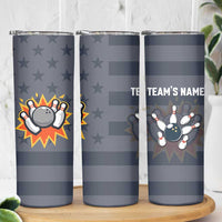 Custom Bowling Ball and Pins Skinny Tumbler American Flag Stars and Stripes in Grunge Patriotic - Wonder Print Shop