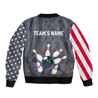 Custom Bowling Ball and Pins Sleeve Zip Bomber Jacket American Flag Stars and Stripes in Grunge Patriotic - Wonder Print Shop