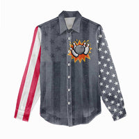 Custom Bowling Ball and Pins Women Casual Shirt American Flag Stars and Stripes in Grunge Patriotic - Wonder Print Shop