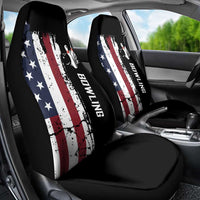 Grunge American Flag Custom Bowling Car Seat Cover Pins Graphic and Team Text Layout Design - Wonder Print Shop