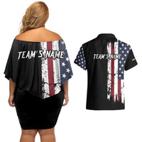 Grunge American Flag Custom Bowling Couples Matching Off Shoulder Short Dress and Hawaiian Shirt Pins Graphic and Team Text Layout Design - Wonder Print Shop