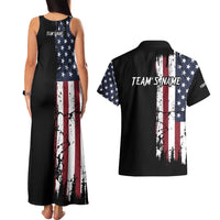 Grunge American Flag Custom Bowling Couples Matching Tank Maxi Dress and Hawaiian Shirt Pins Graphic and Team Text Layout Design - Wonder Print Shop