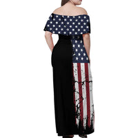 Grunge American Flag Custom Bowling Family Matching Off Shoulder Maxi Dress and Hawaiian Shirt Pins Graphic and Team Text Layout Design - Wonder Print Shop