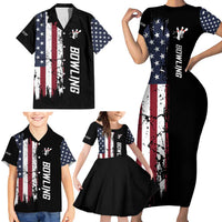 Grunge American Flag Custom Bowling Family Matching Short Sleeve Bodycon Dress and Hawaiian Shirt Pins Graphic and Team Text Layout Design - Wonder Print Shop