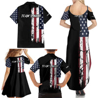 Grunge American Flag Custom Bowling Family Matching Summer Maxi Dress and Hawaiian Shirt Pins Graphic and Team Text Layout Design - Wonder Print Shop