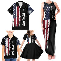 Grunge American Flag Custom Bowling Family Matching Tank Maxi Dress and Hawaiian Shirt Pins Graphic and Team Text Layout Design - Wonder Print Shop
