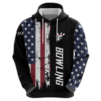 Grunge American Flag Custom Bowling Hoodie Pins Graphic and Team Text Layout Design - Wonder Print Shop