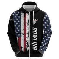 Grunge American Flag Custom Bowling Hoodie Pins Graphic and Team Text Layout Design - Wonder Print Shop