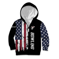 Grunge American Flag Custom Bowling Kid Hoodie Pins Graphic and Team Text Layout Design - Wonder Print Shop